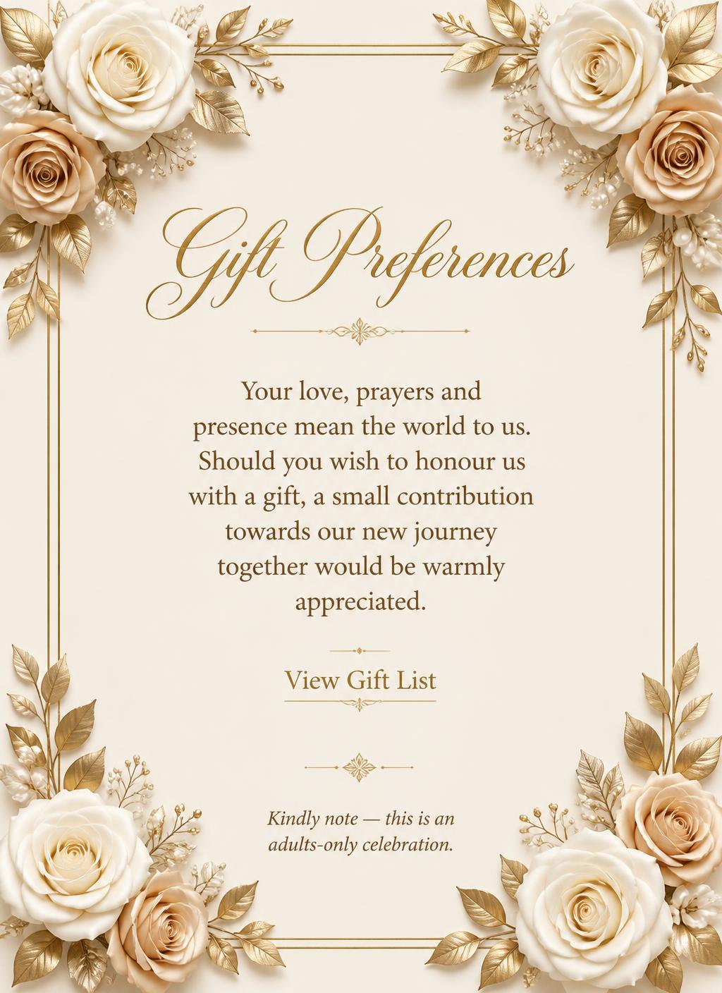 Gift preferences — your love, prayers and presence mean the world to us